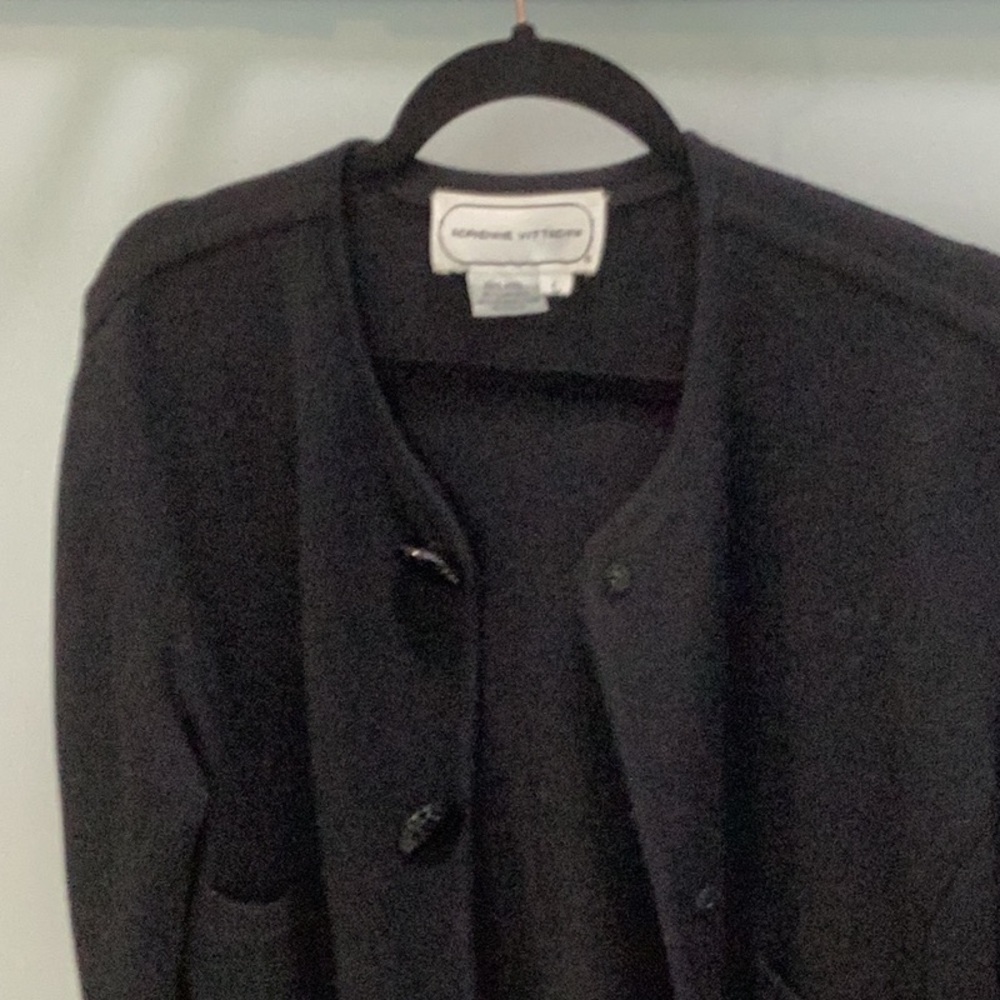 Black wool sweater coat, tunic length. Perfect used condition